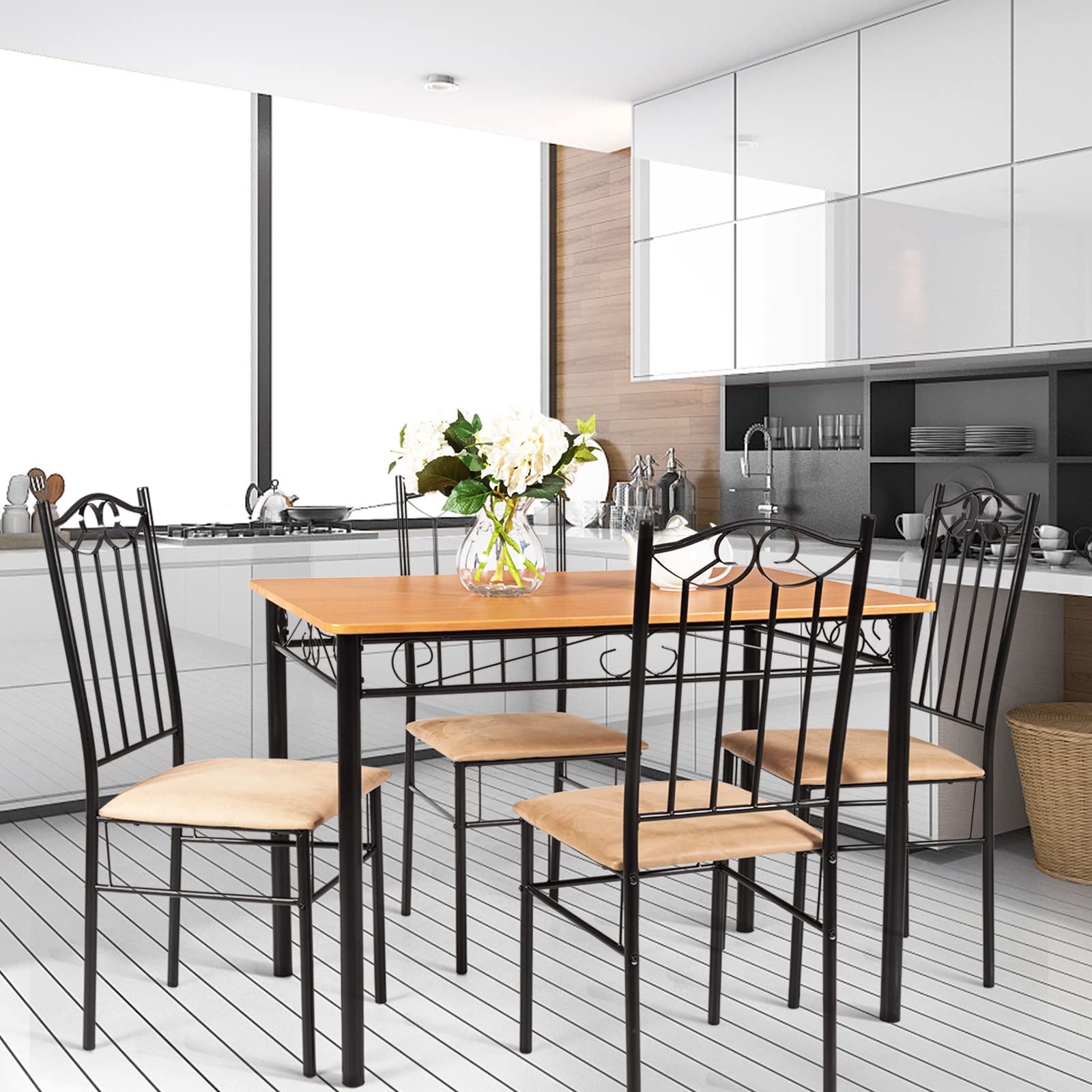5-Piece Dining Table Set with Cushioned Chairs