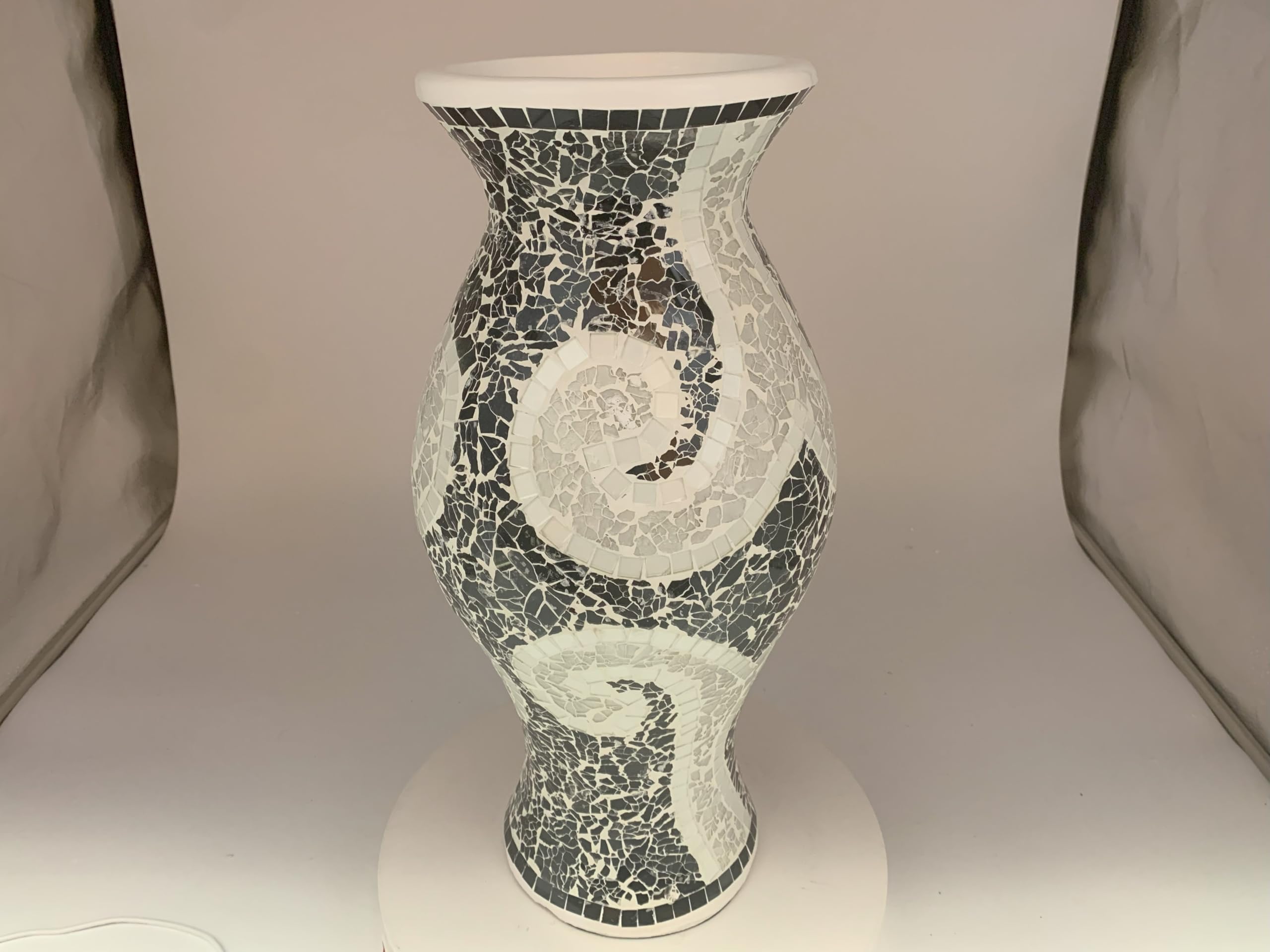 18 Inch Mosaic Floor Vase - Black and White Terracotta Cylinder