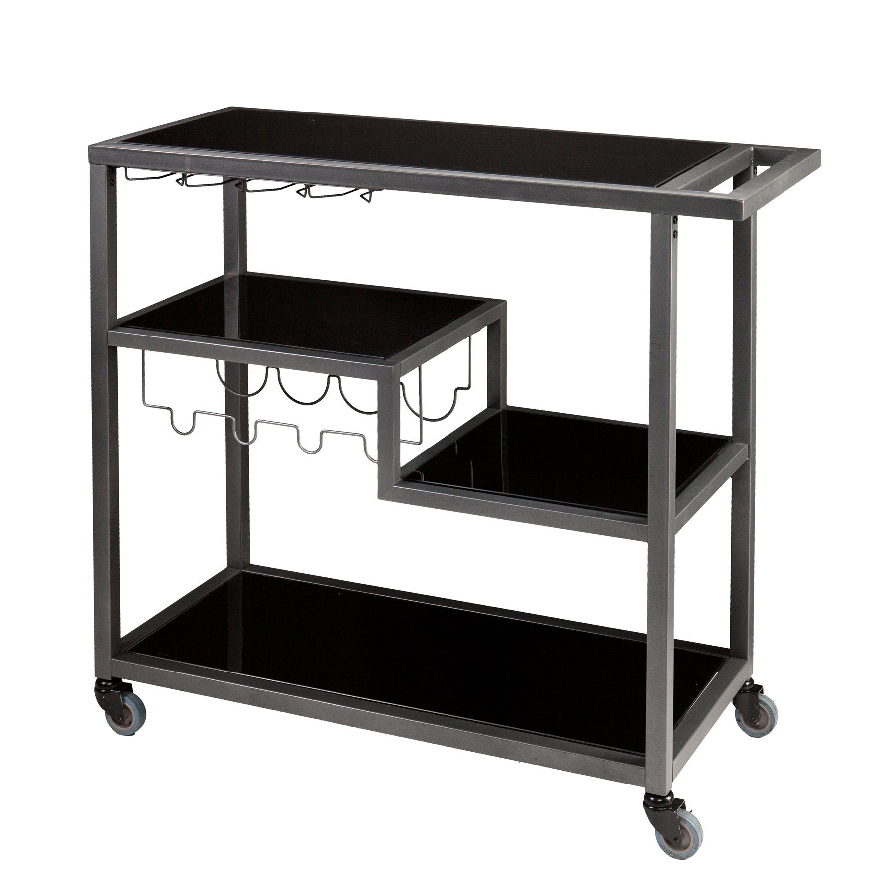 Metal Tempered Glass Bar Cart with Locking Wheels