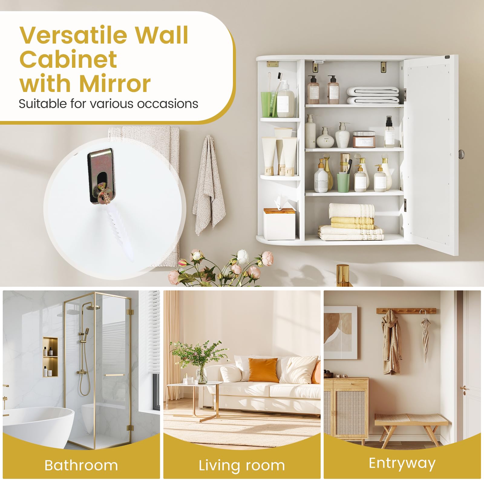 Bathroom Medicine Cabinet with Mirror Wall Mounted Storage Organizer