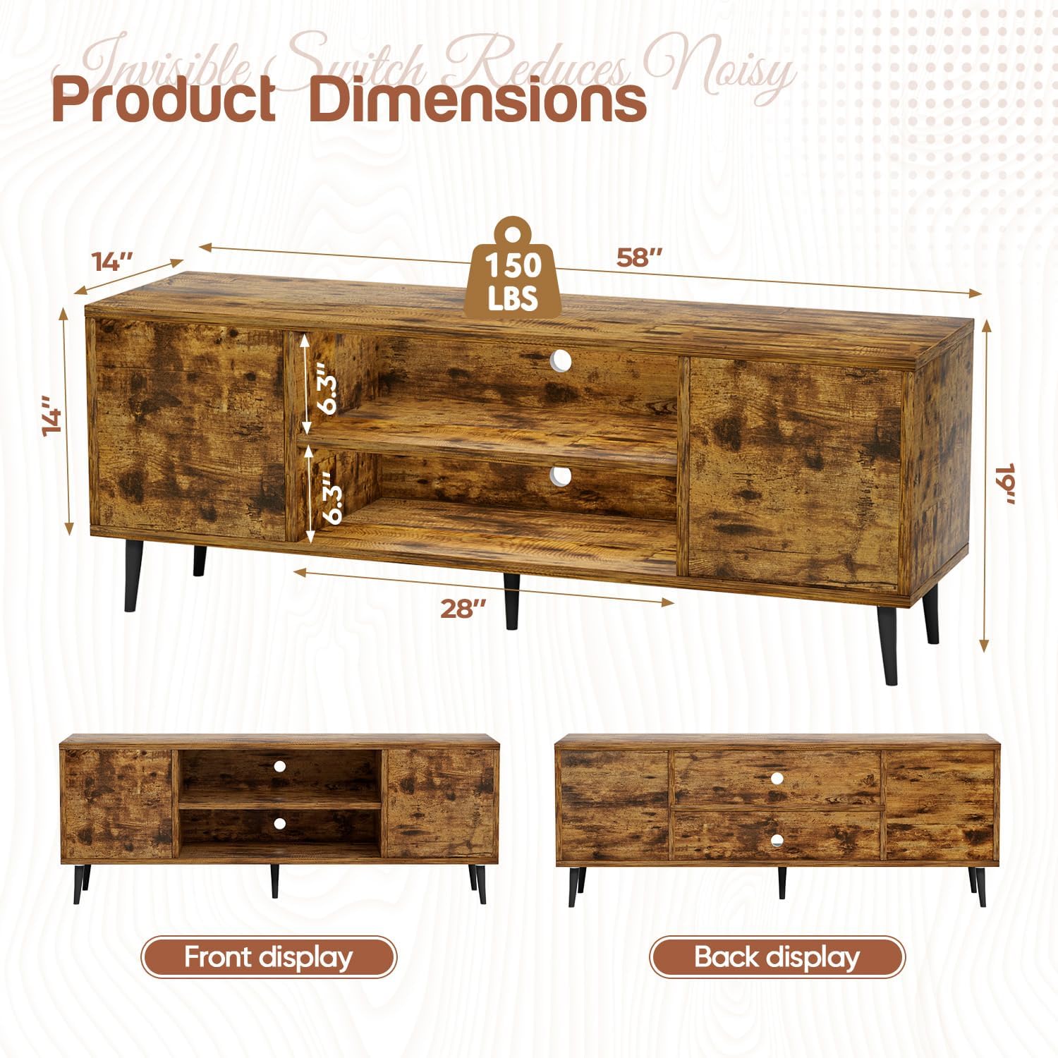 Modern TV Stand for 65" Television with Storage Cabinets