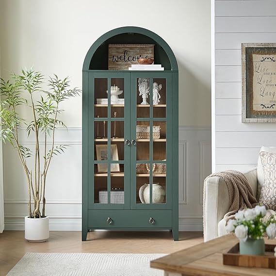 Arched Cabinet with Glass Doors and Adjustable Shelves