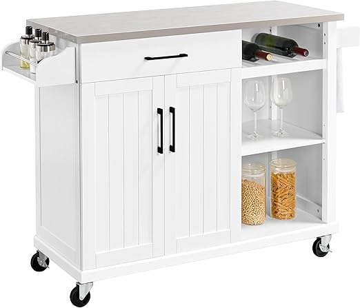 Kitchen Cart with Stainless Steel Top on Wheels
