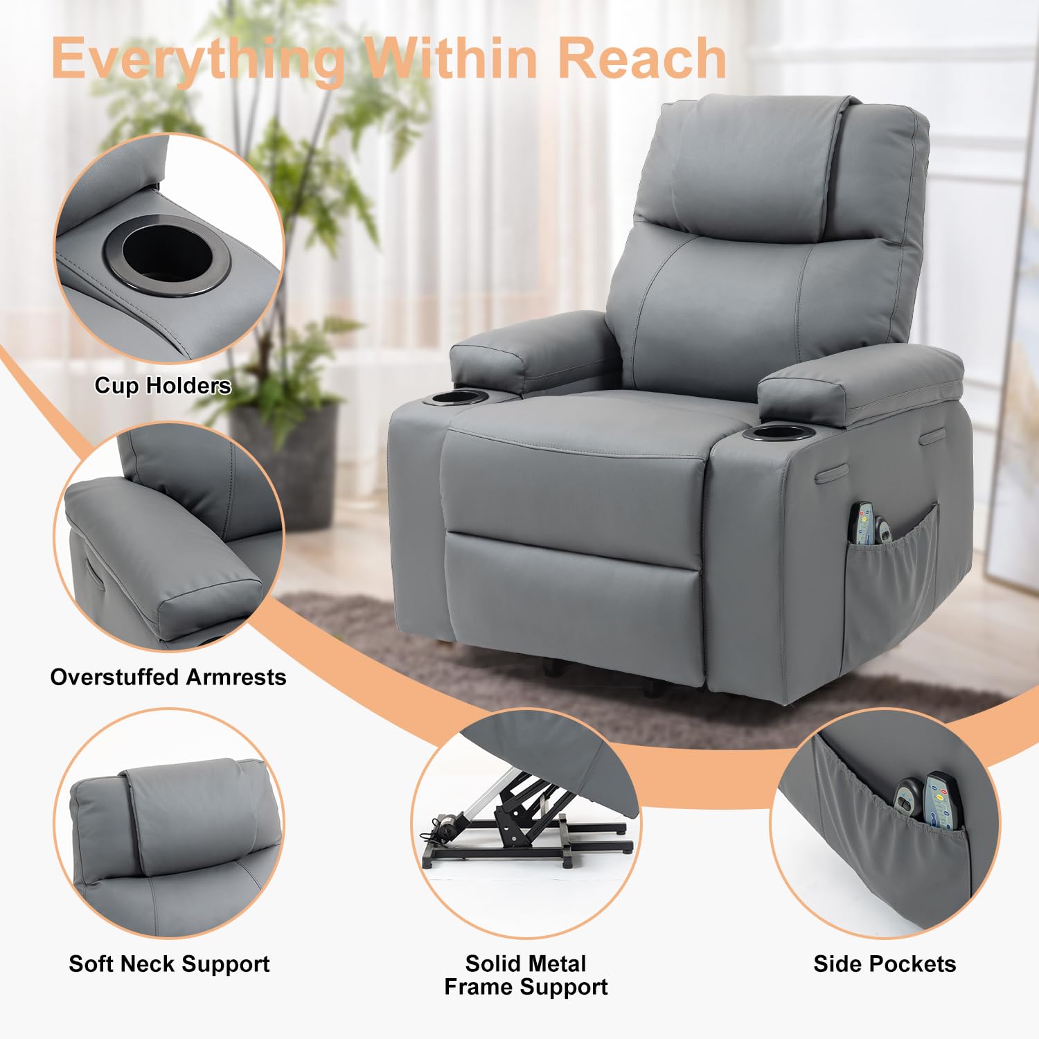 Electric Lift Recliner Chair with Massage and Heat