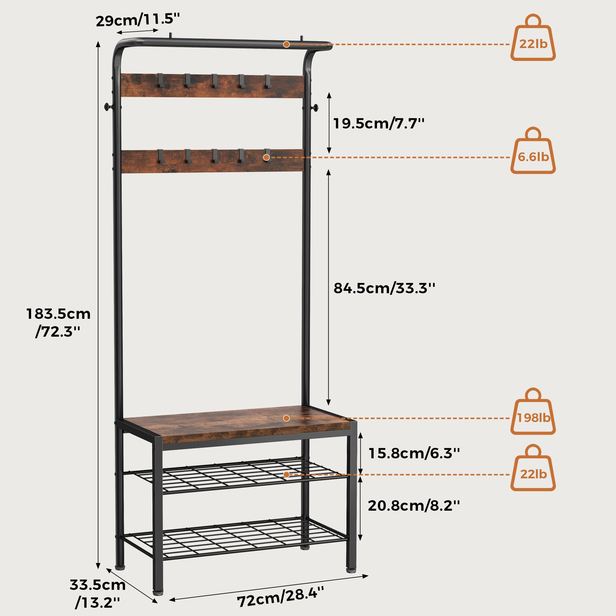 Hall Tree with Shoe Bench and Coat Rack