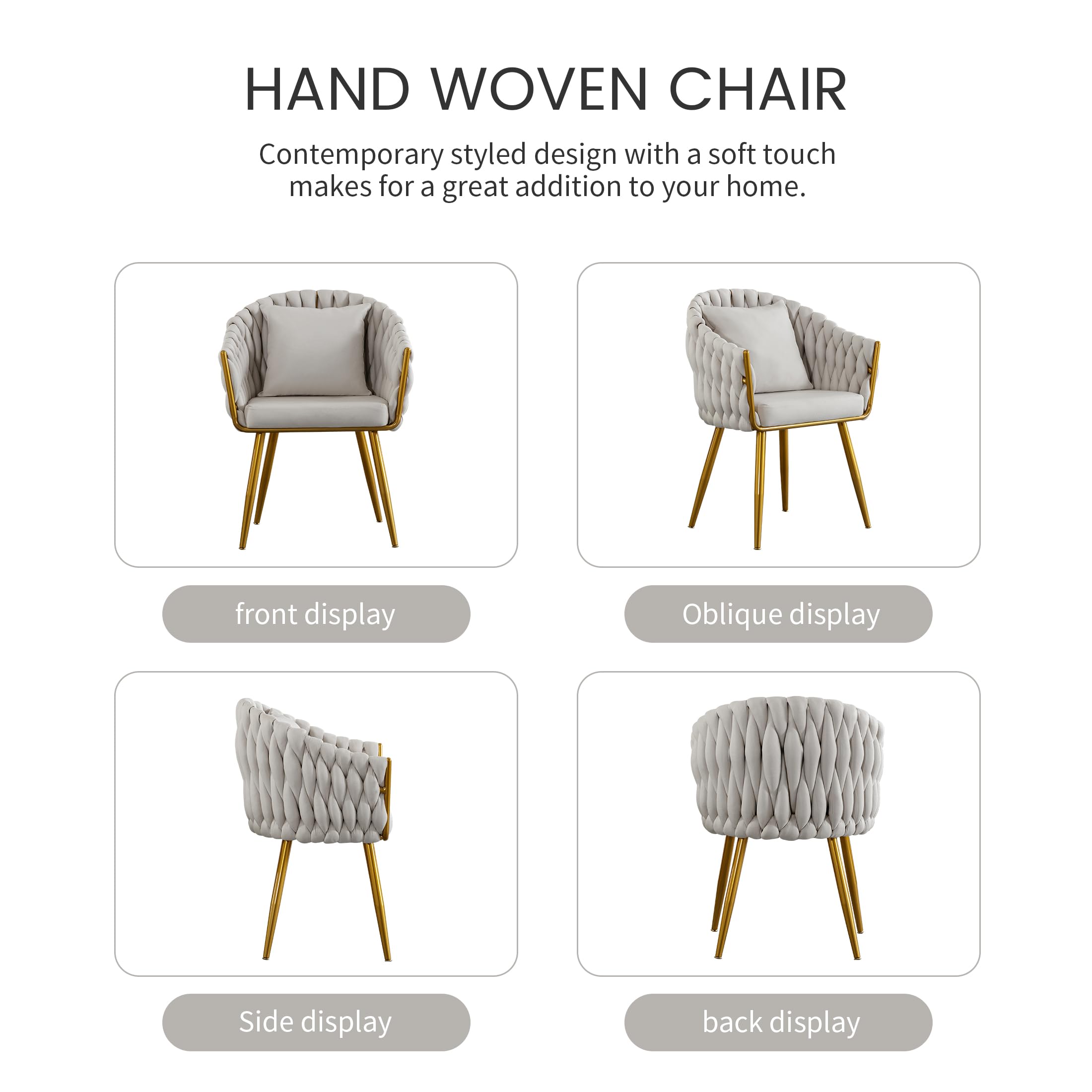 Woven Dining Chair with Gold Metal Legs