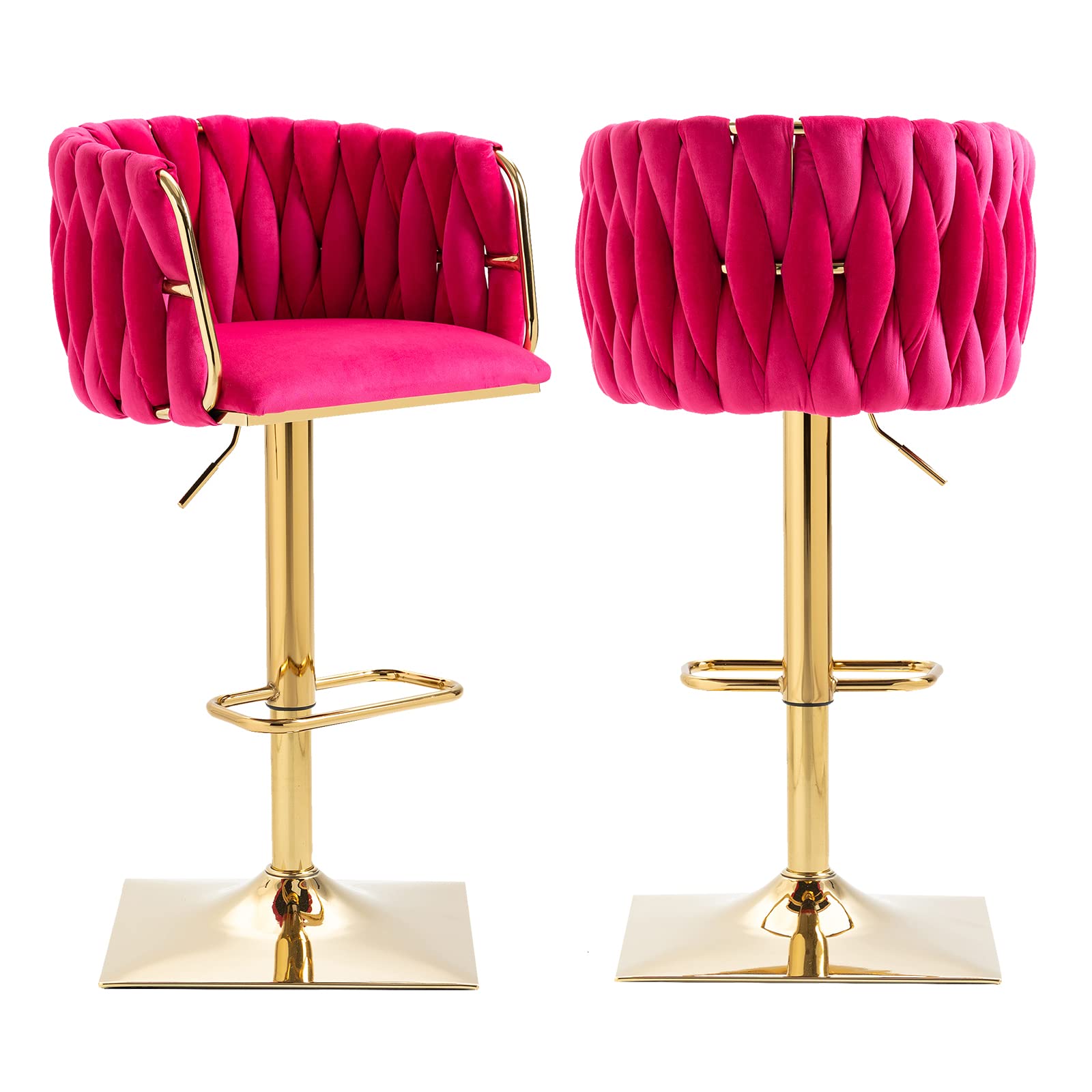 Velvet Swivel Bar Stool Set of 2 with Hand Woven Backrest