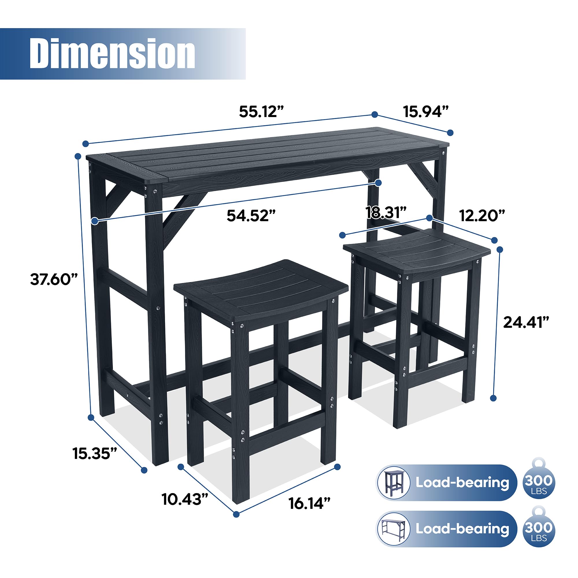 3-Piece Outdoor Patio Bar Set with Stools