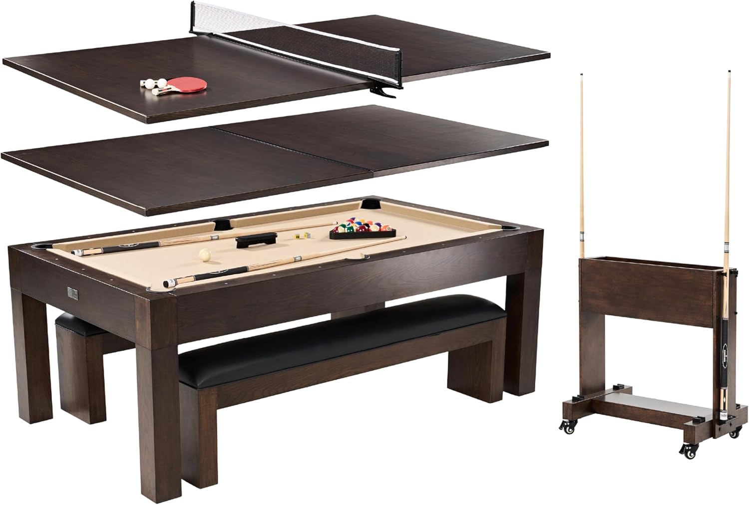 7' 3-in-1 Pool Table with Dining Top & Table Tennis