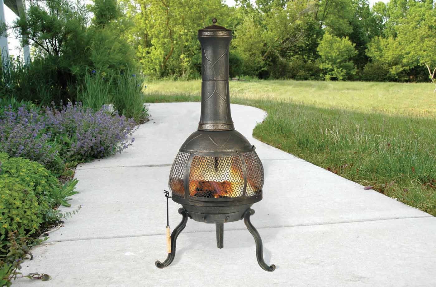 Outdoor Chimenea Fireplace - Cast Iron Wood Burning Fire Pit