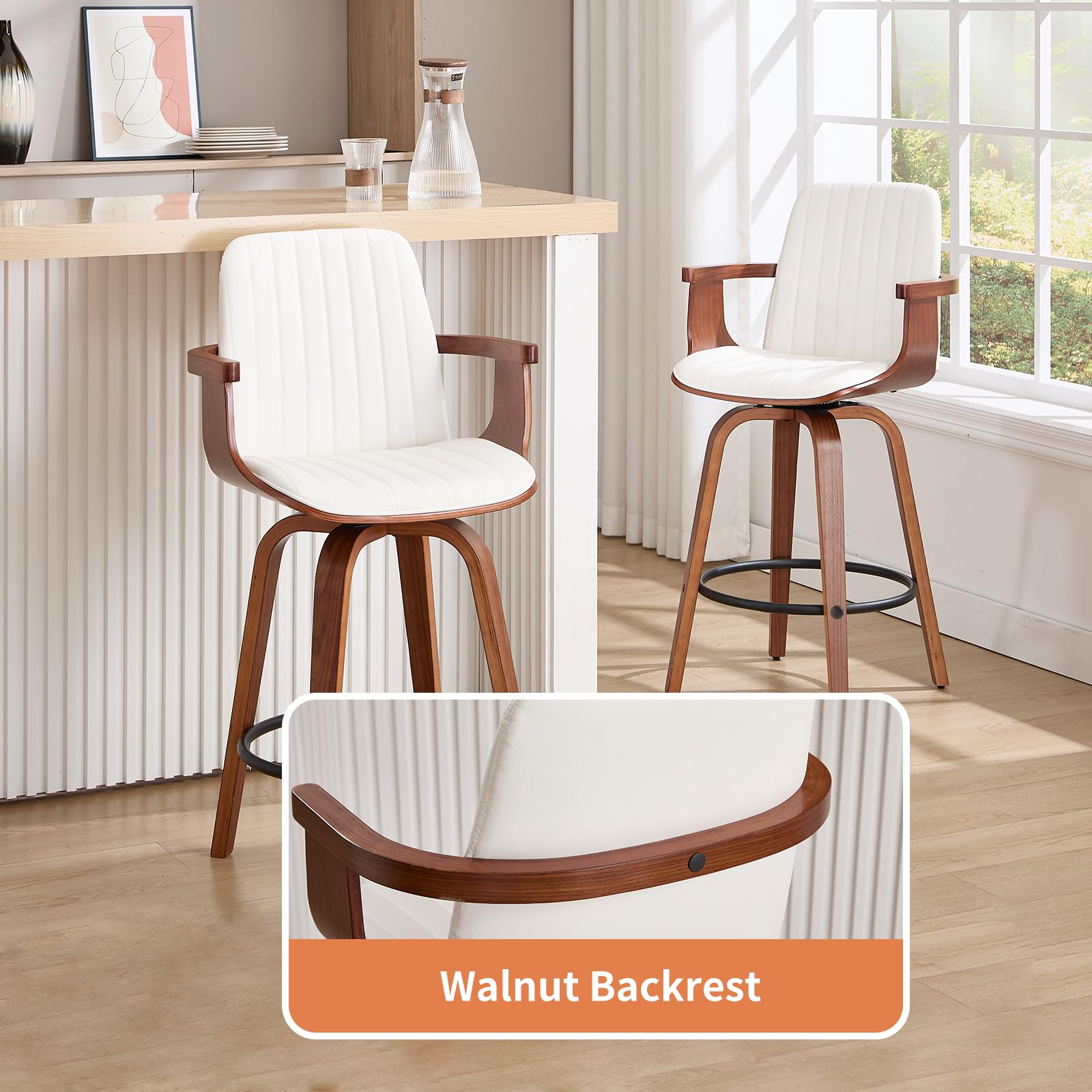 Counter Height Swivel Bar Stools Set of 2 with High Backs