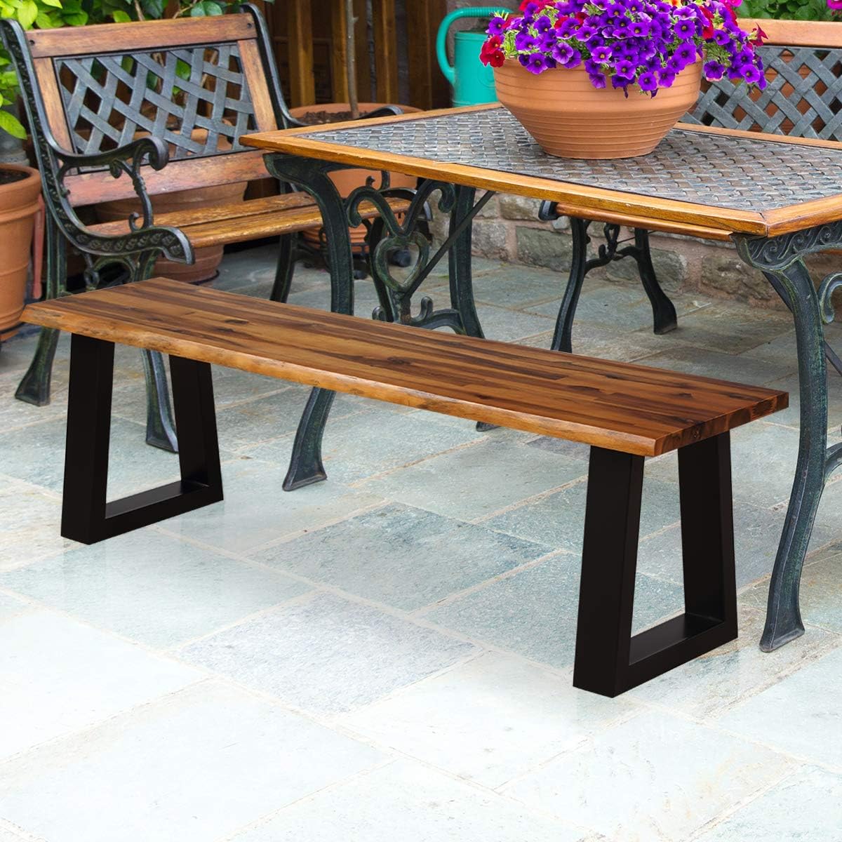 Acacia Wood Outdoor Bench Rustic Brown Black