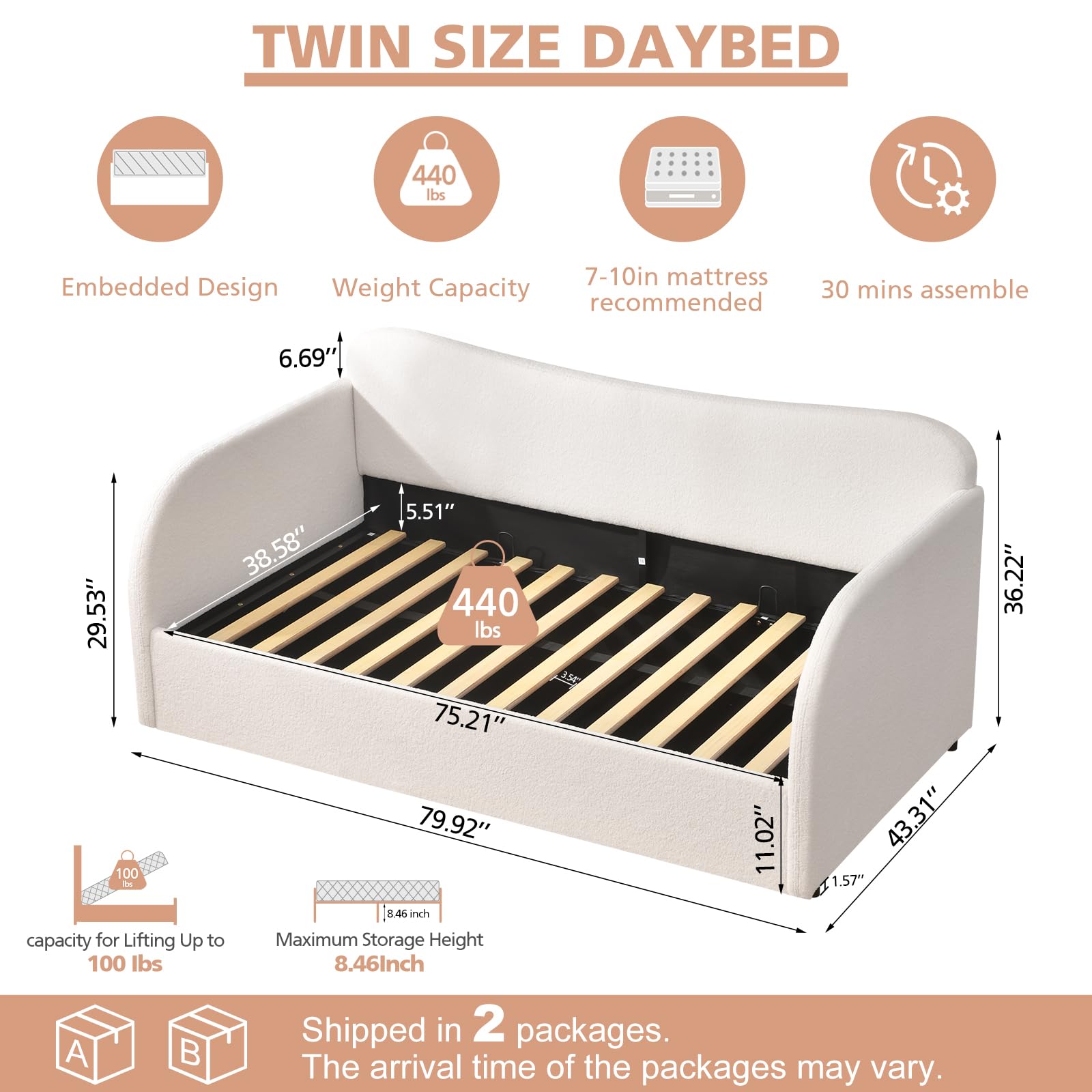 Twin Size Upholstered Daybed with Lift-Up Storage