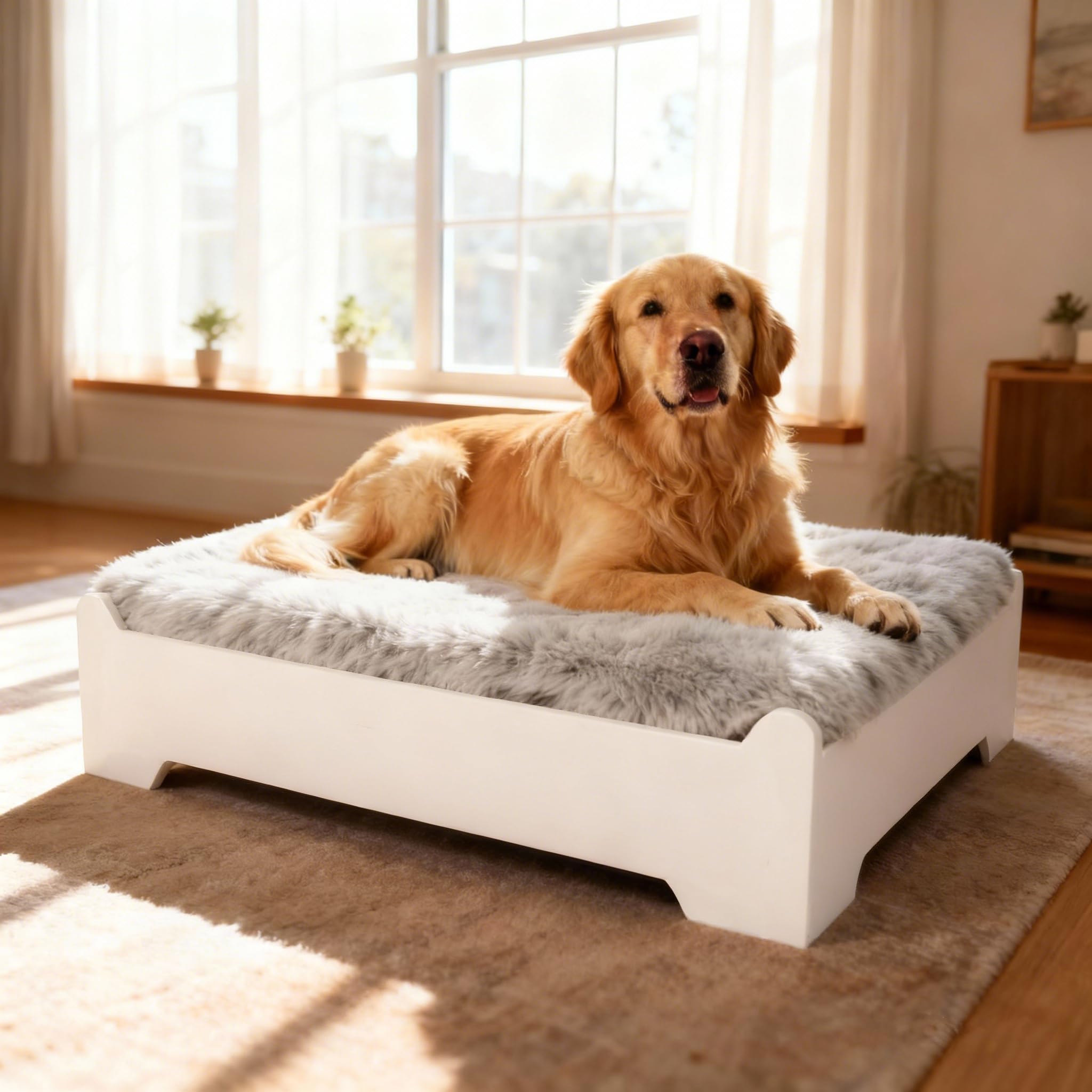 Extra Large Elevated Wooden Dog Bed with Cushion