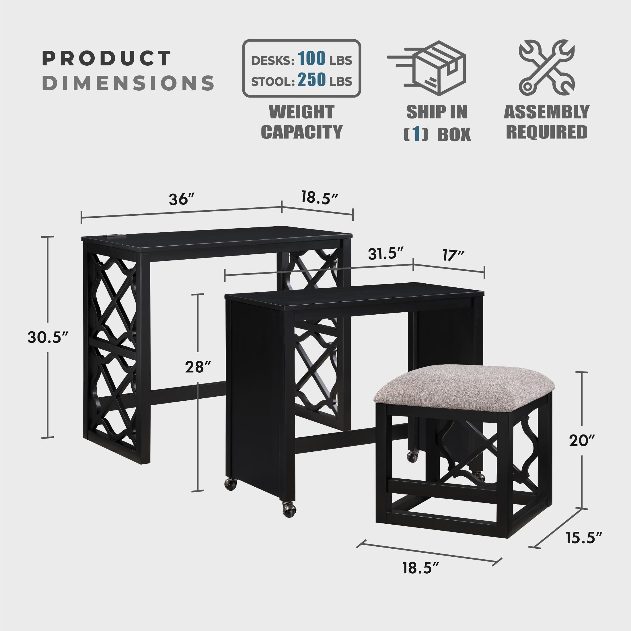 Space-Saving Home Office Desk Set with Padded Stool