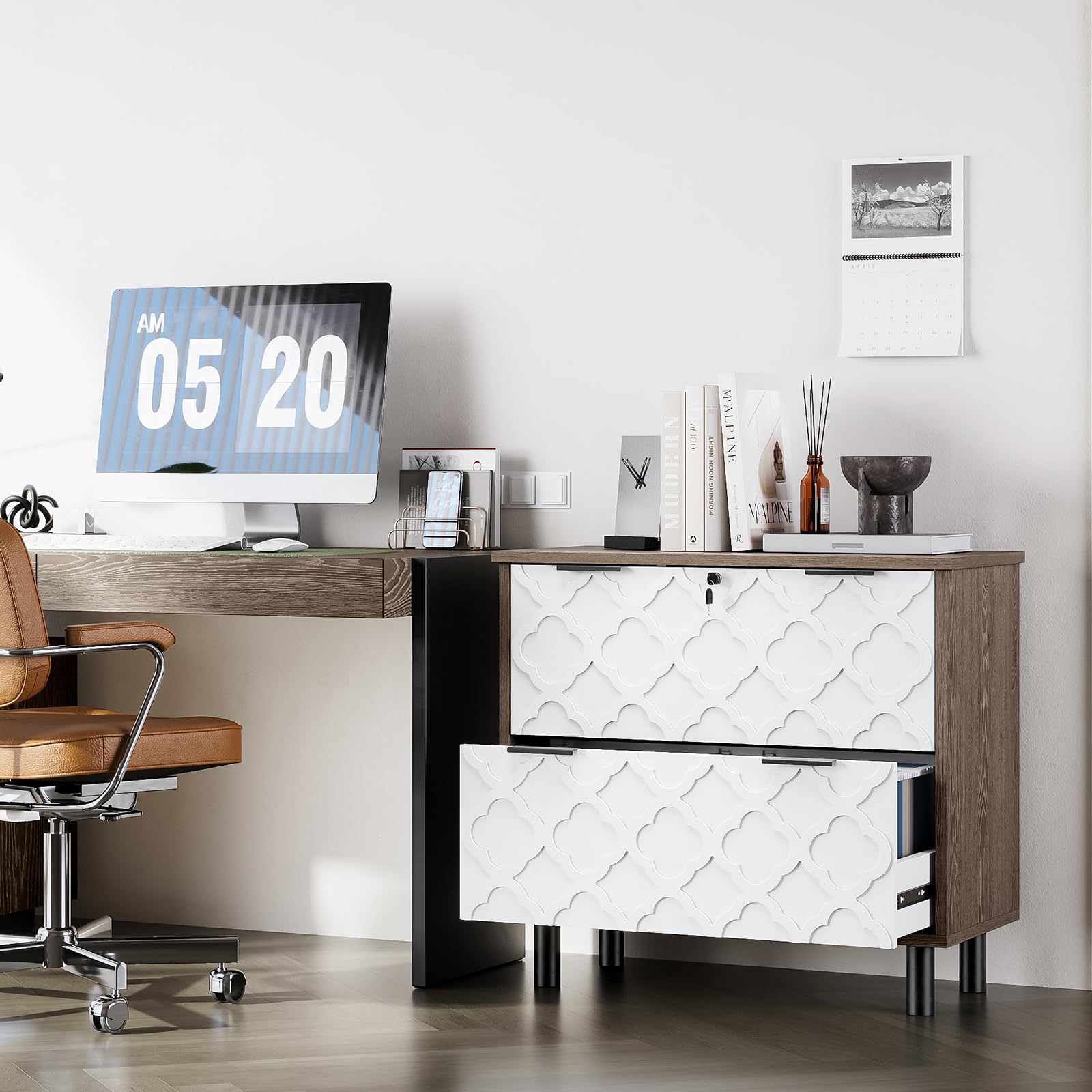 2 Drawer Lateral File Cabinet with Lock - Modern Metal Legs for Home Office