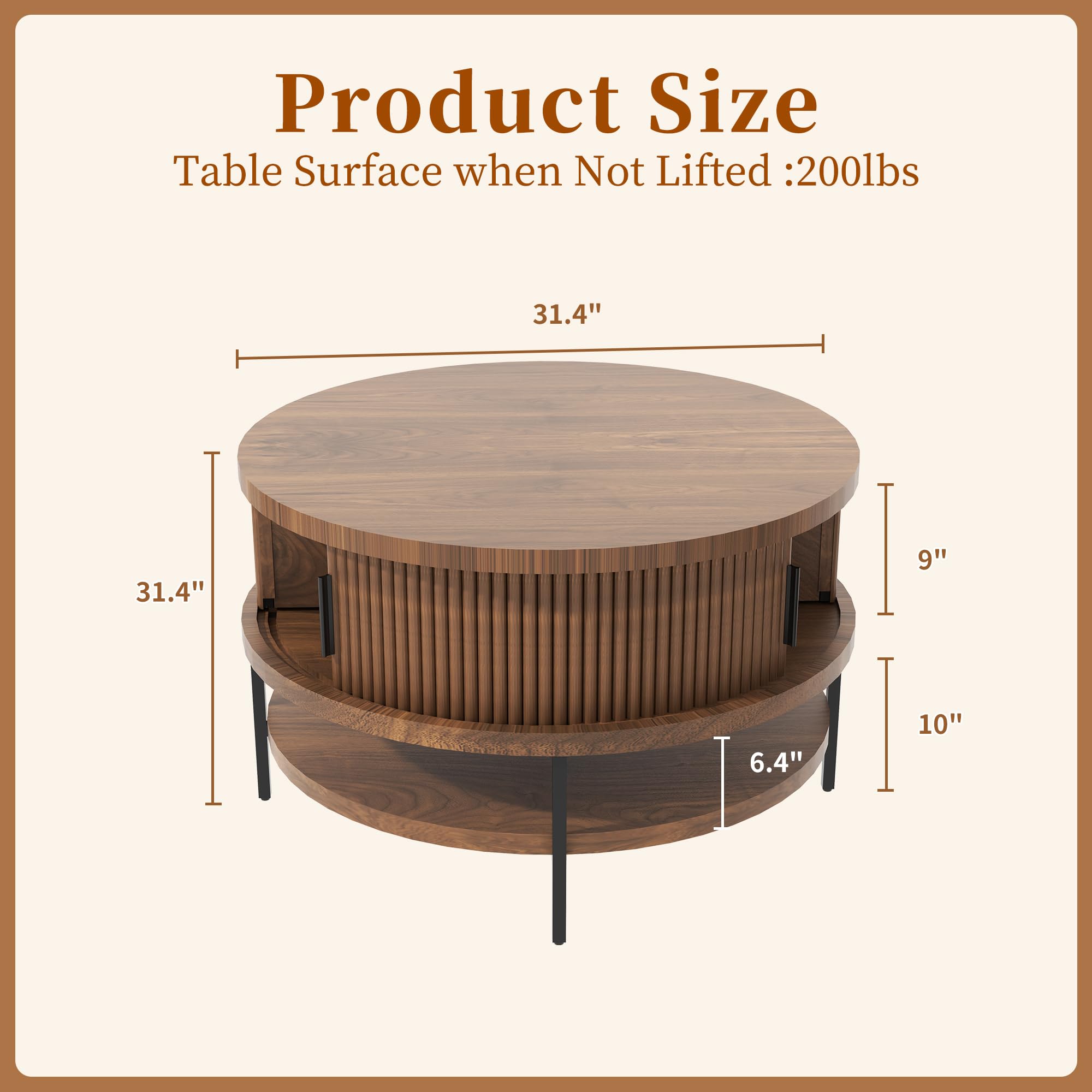 Round Flip Top Coffee Table with Storage