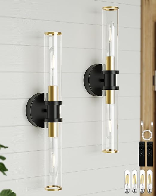 Battery Operated Wall Sconce Set with Remote Control - Dimmable Rechargeable LED Wall Lights
