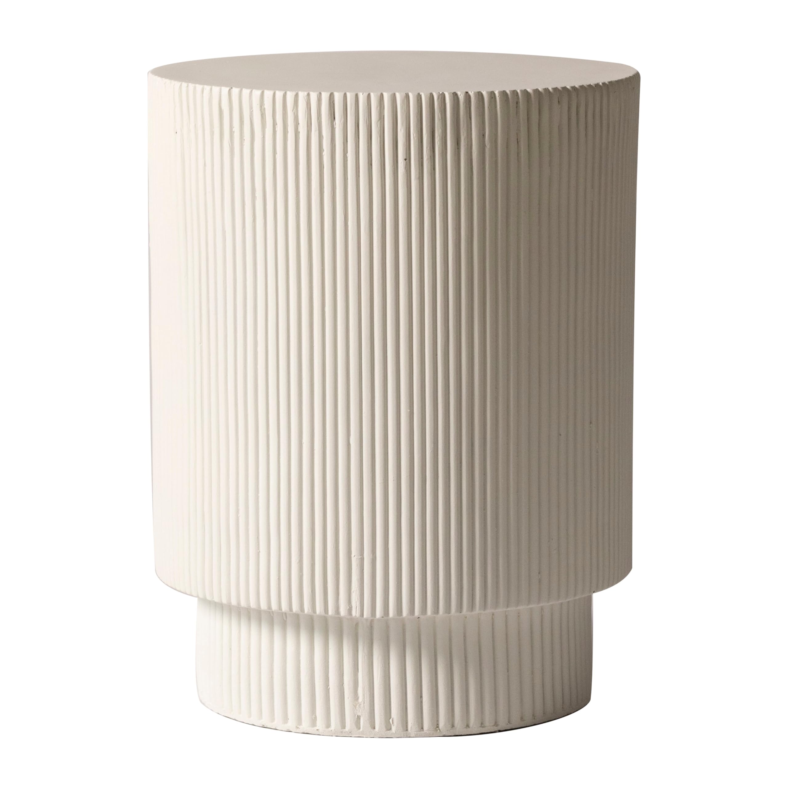 Modern Round Fiberstone Side Table - Weather-Resistant Outdoor Accent End Table