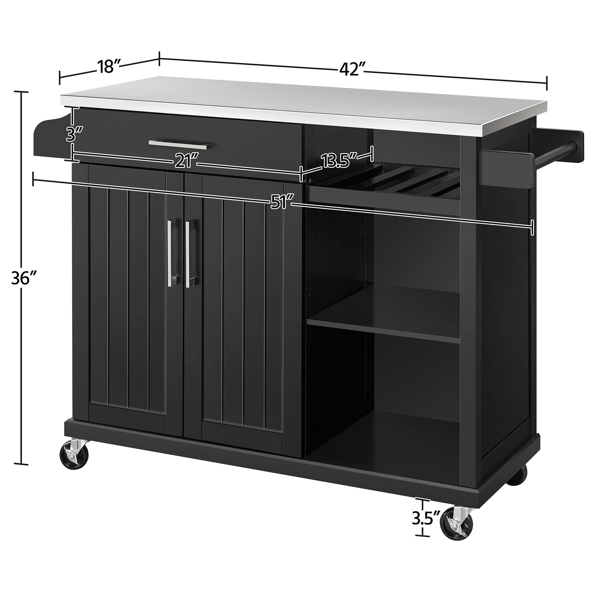 Kitchen Cart with Stainless Steel Top on Wheels
