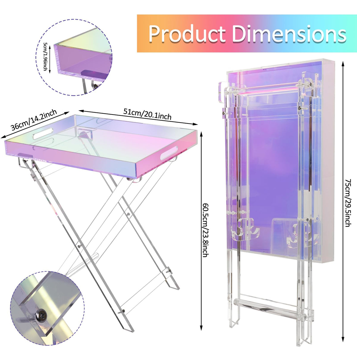 Acrylic Folding Tray Table - Iridescent Rainbow Side Table