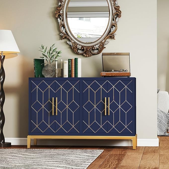 4-Door Storage Accent Cabinet with Gold Lines