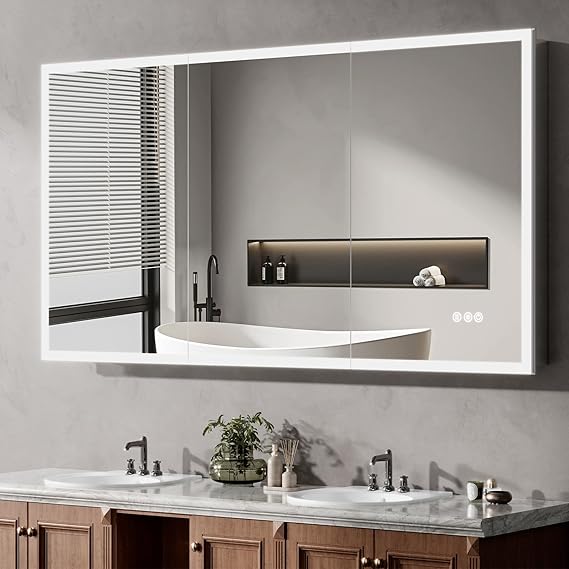 40x32 LED Medicine Cabinet Mirror with Outlet and USB