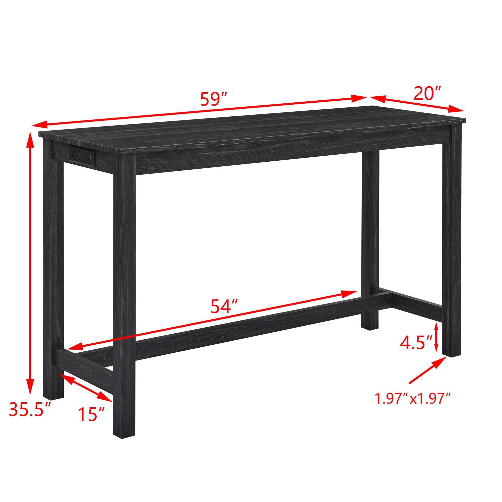 Counter Height Bar Table Set with Power Outlet