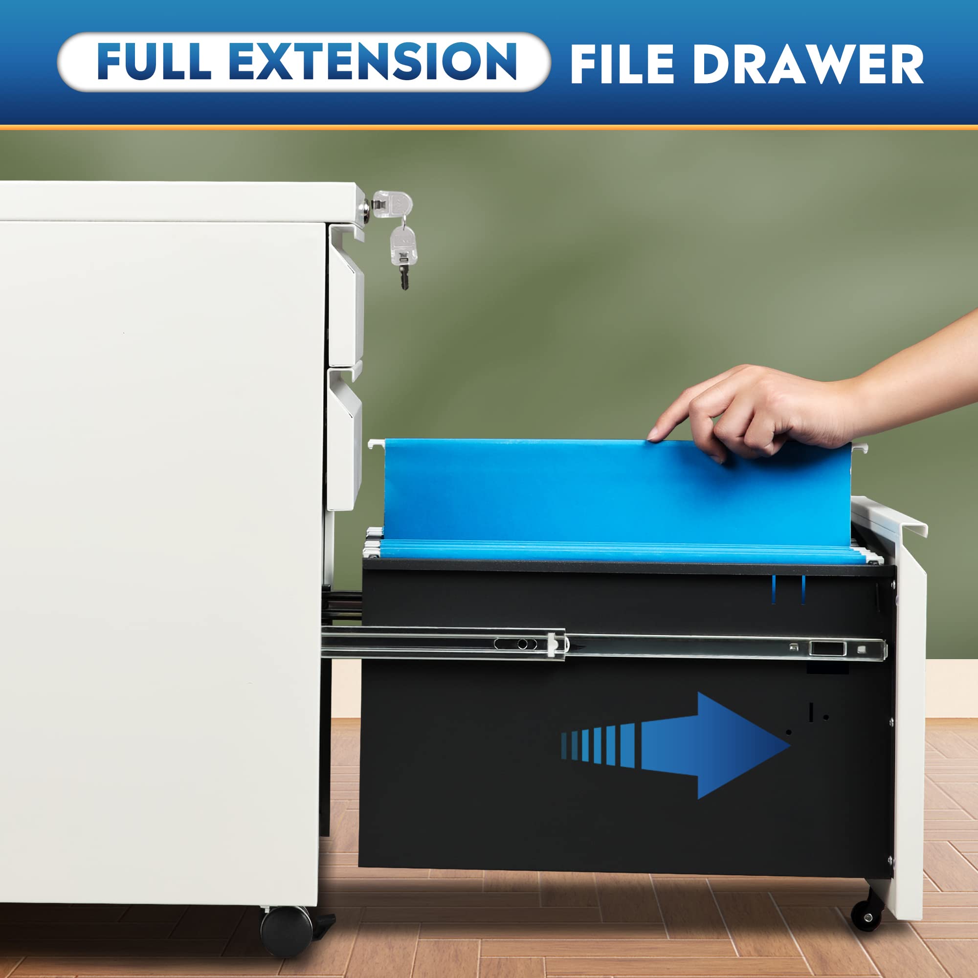 3 Drawer Mobile File Cabinet with Lock