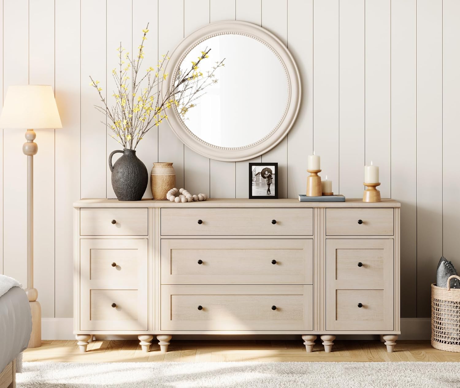 Oak Dresser with Charging Station and Storage Cabinets