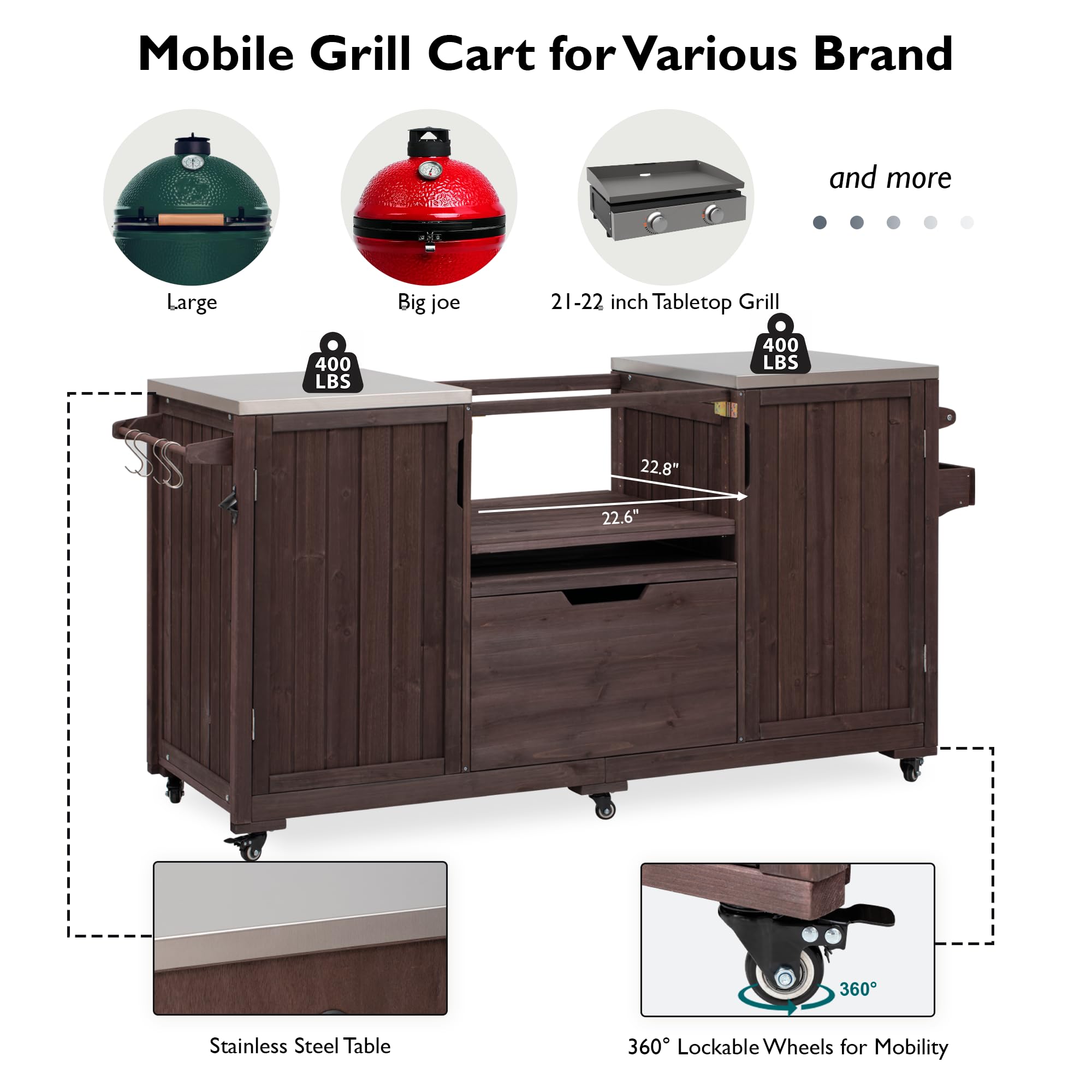 Outdoor Grill Table with Stainless Steel Top