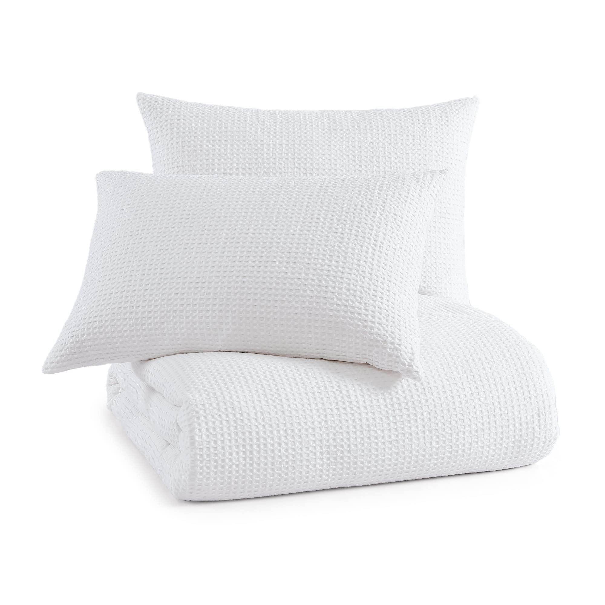 Bedding Modern Waffle 3-Piece Cotton Comforter & Sham Set, King, White