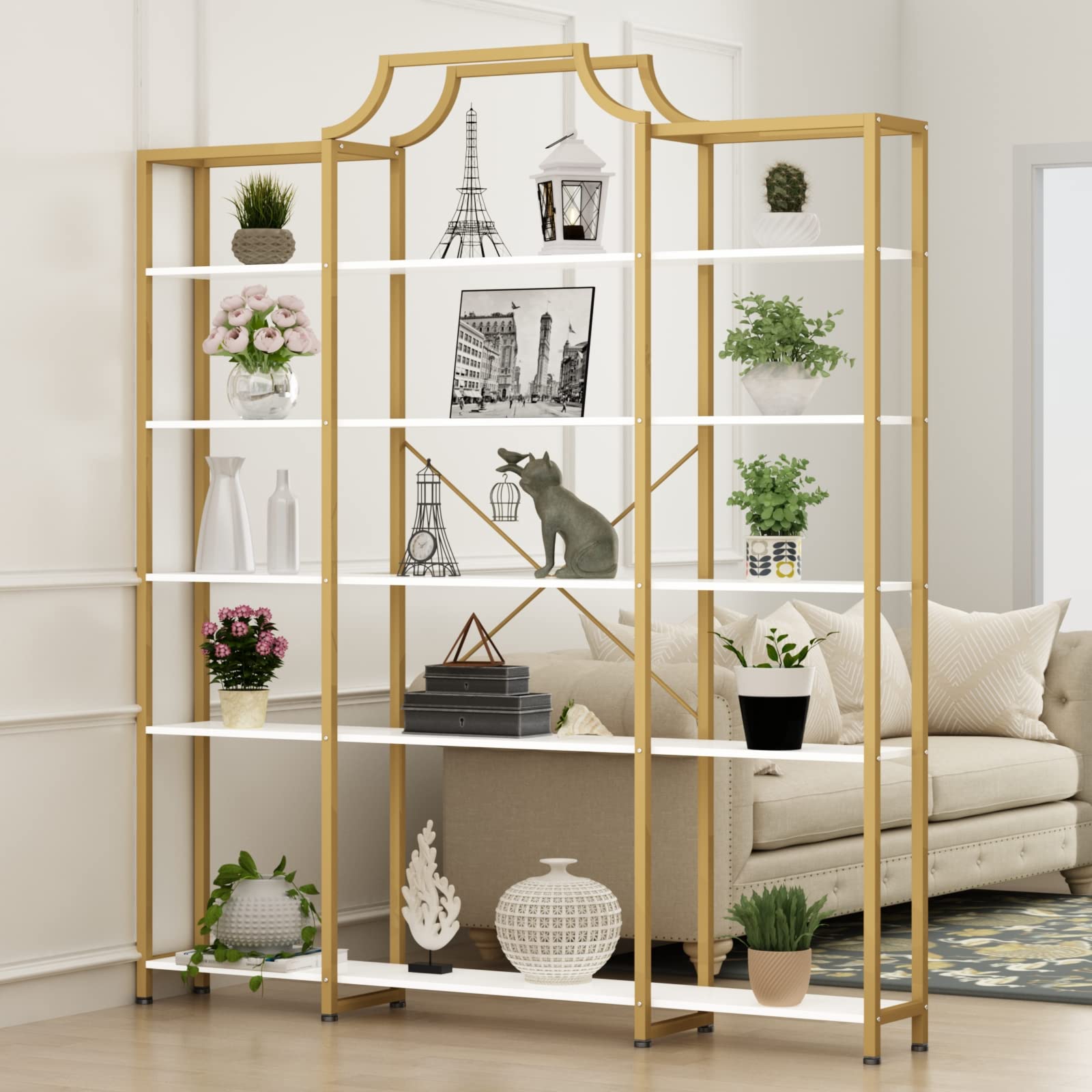 Triple Wide 5-Tier Gold Bookshelf 70.87" x 80.31"