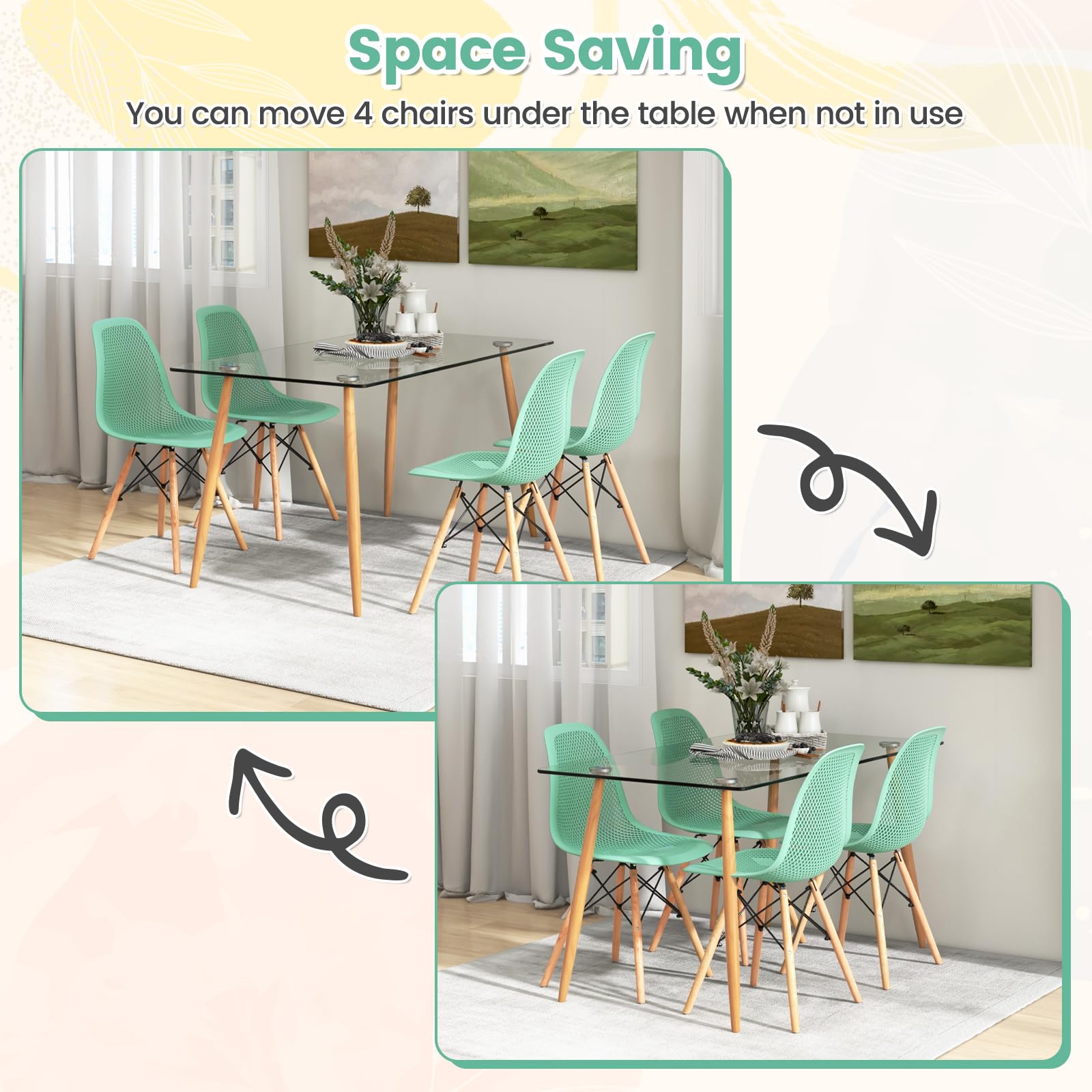 5-Piece Dining Table Set with Glass Top and Mesh Chairs