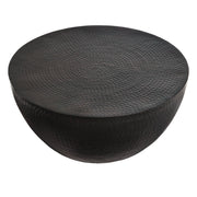 Mella Hammered Round Coffee Table - Black Metal Drum Style