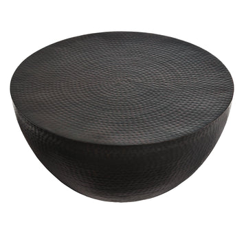 Mella Hammered Round Coffee Table - Black Metal Drum Style