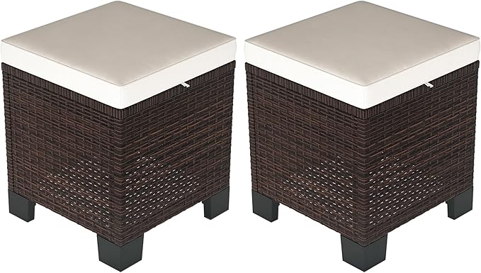 2-Piece Outdoor Patio Ottomans with Removable Cushions