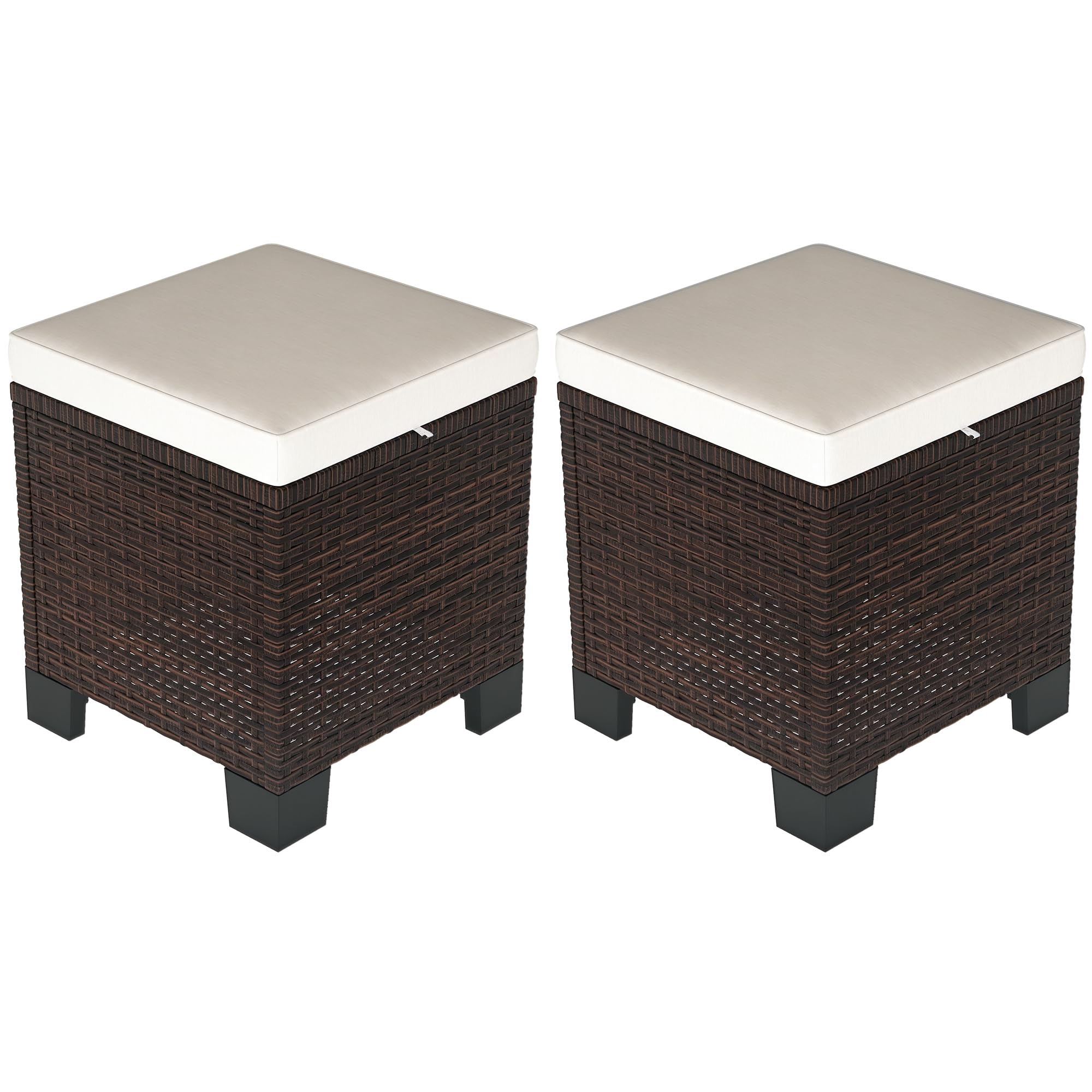 2-Piece Outdoor Patio Ottomans with Removable Cushions