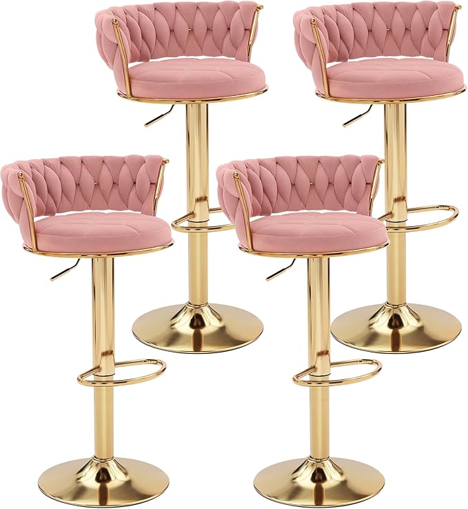 Velvet Counter Height Bar Stools Set of 4 with Swivel