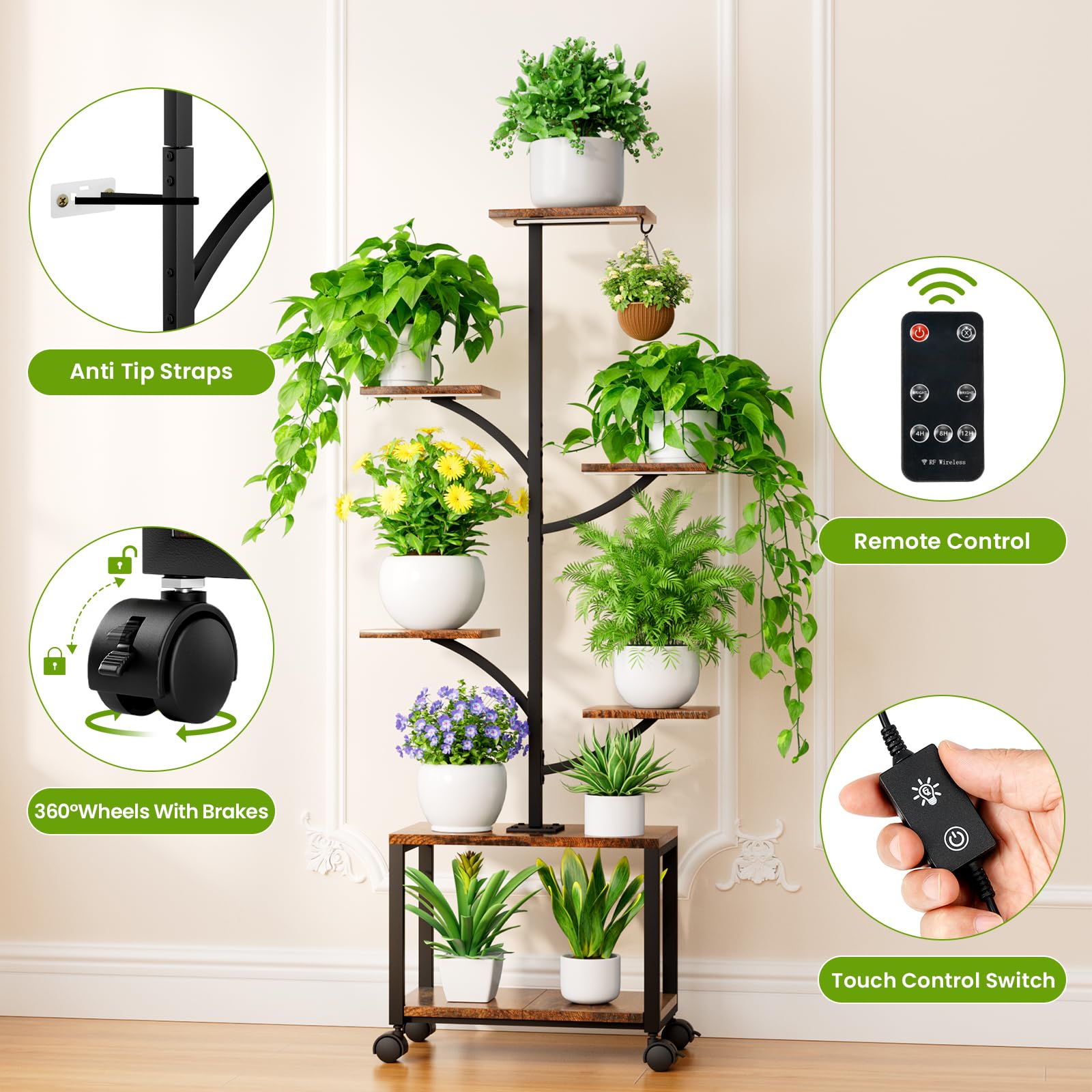 7-Tier Plant Stand with Grow Lights and Wheels