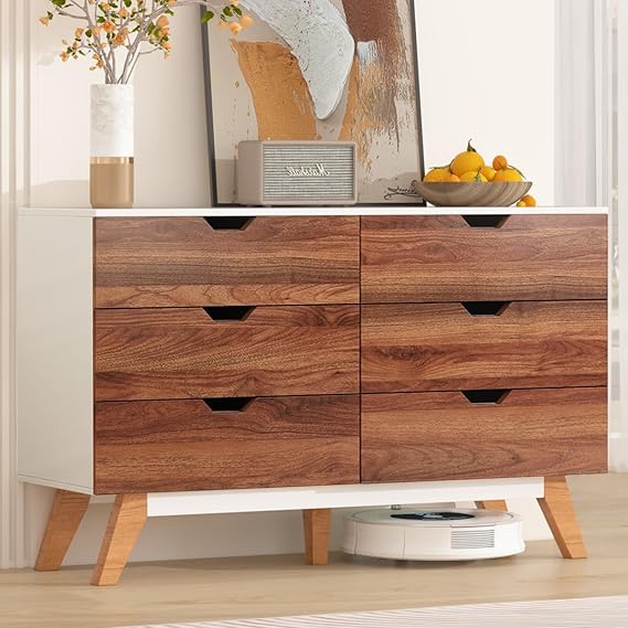 6 Drawer Wood Dresser Storage Cabinet