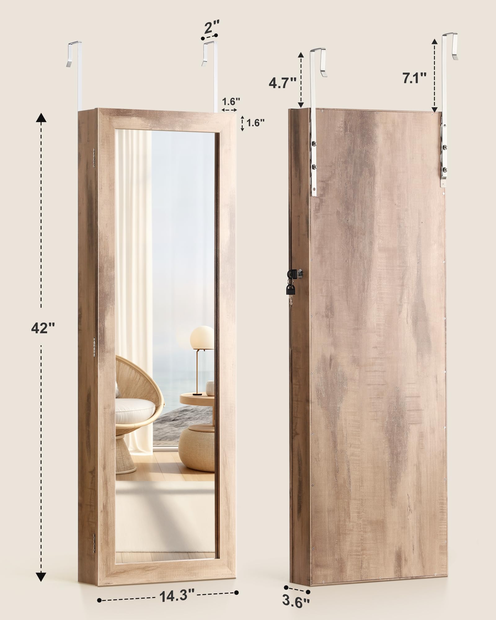 6 LED Mirror Jewelry Cabinet with Lock