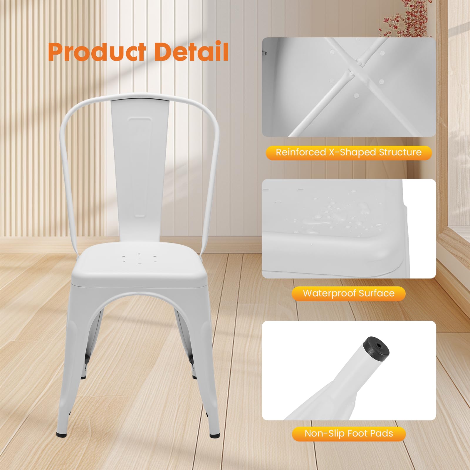 Metal Dining Chairs Set of 8 - Stackable Restaurant Chairs