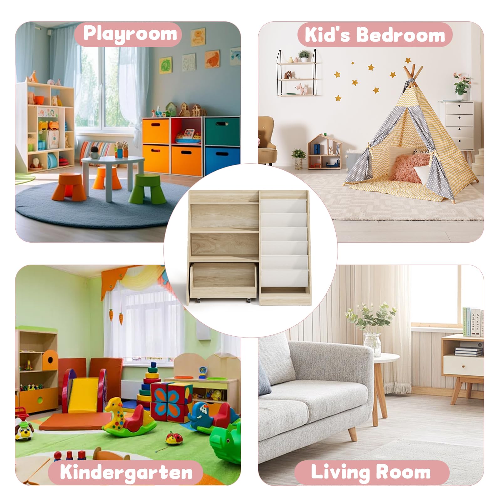 Kids Bookshelf and Toy Storage 4 Tier with Movable Drawer