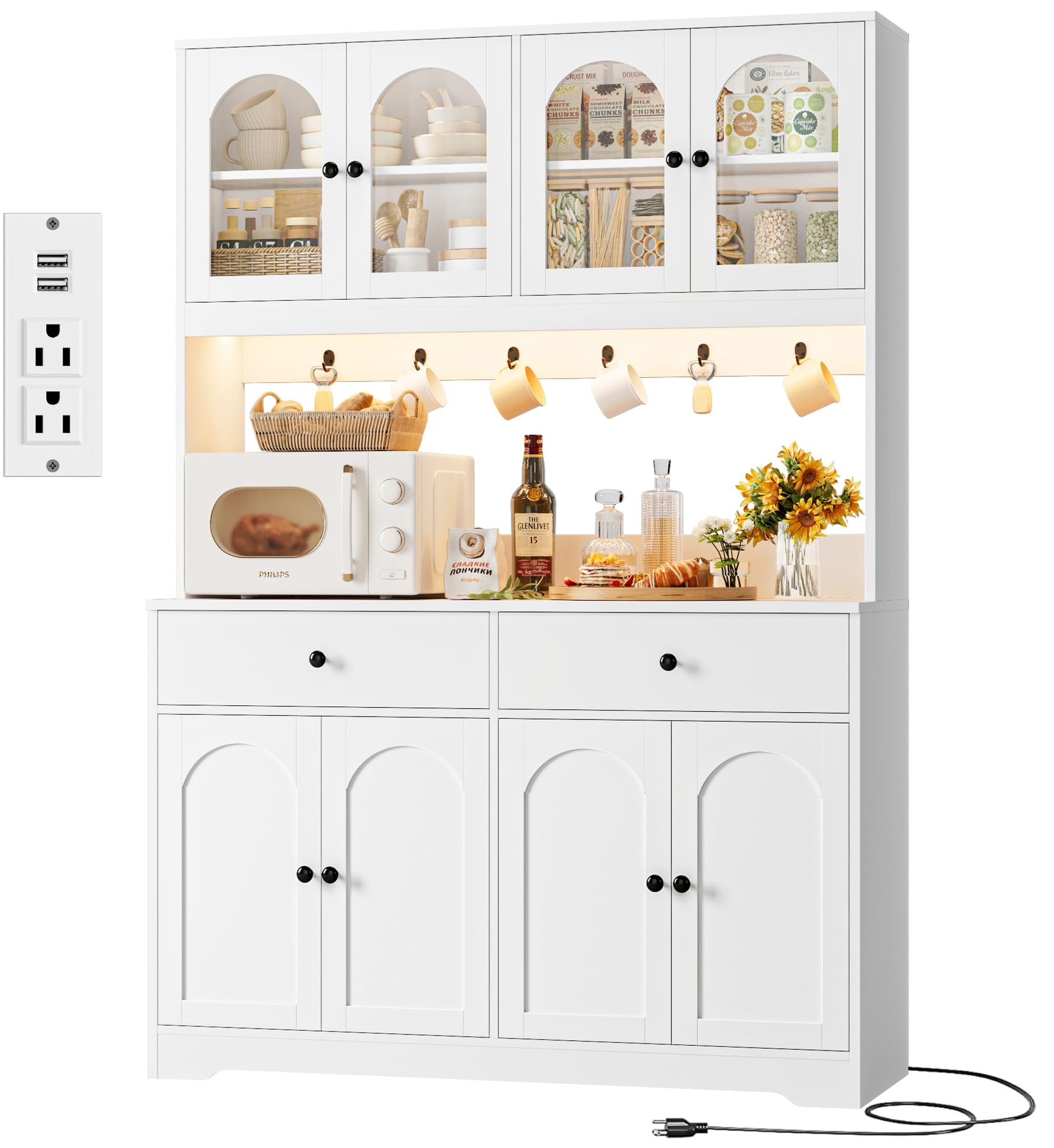 LED Kitchen Pantry Cabinet with Power Outlet