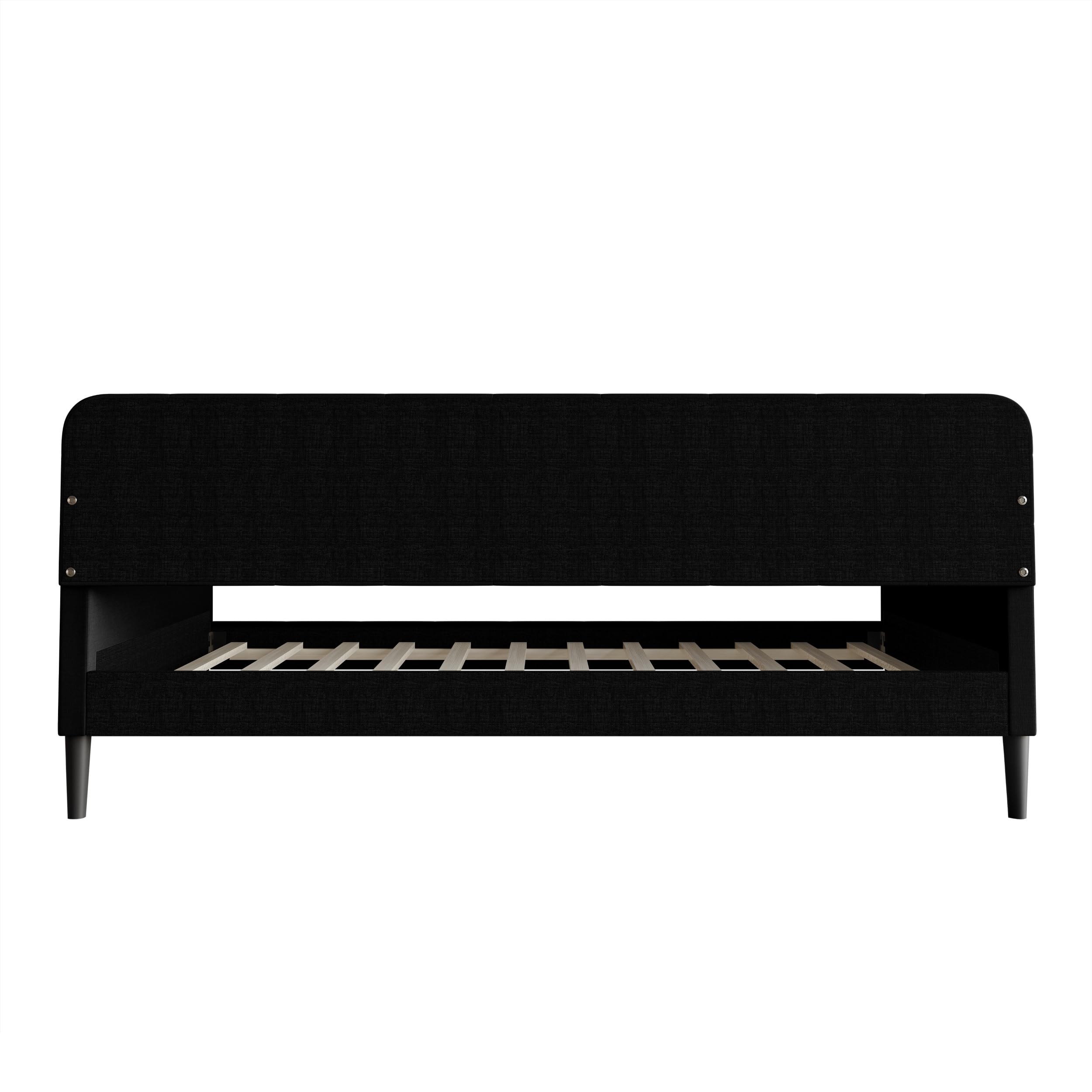 Fallon Linen Upholstered Button Tufted Daybed with Square Recessed Arms - Black