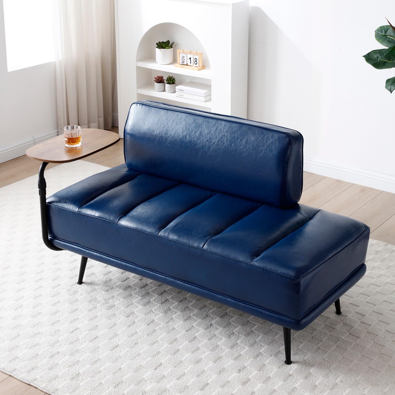 Upholstered Leather Loveseat Sofa with Swivel Tray