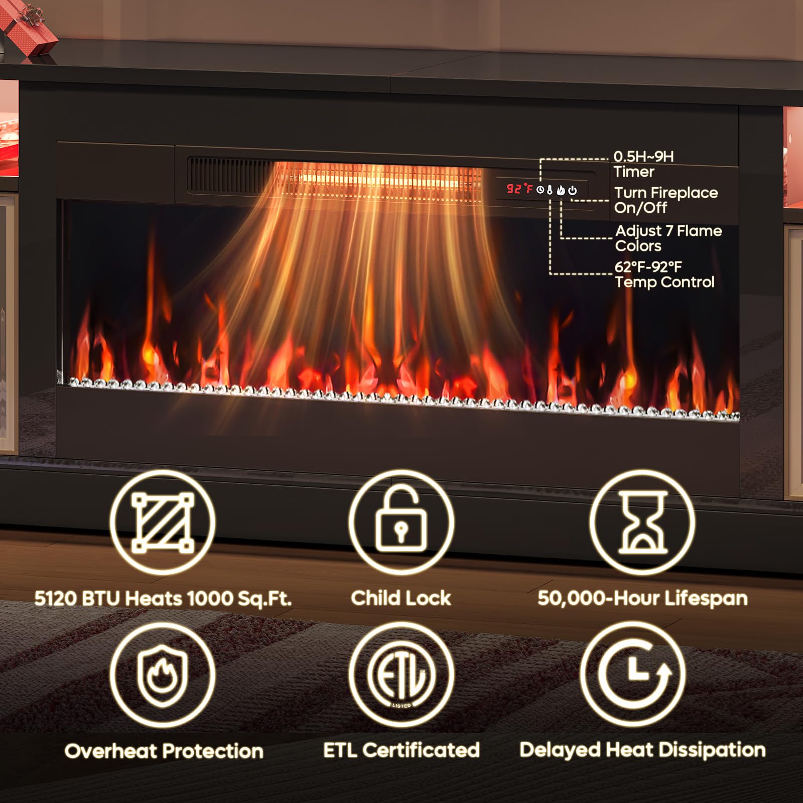 70" Fireplace TV Stand with LED Lighting