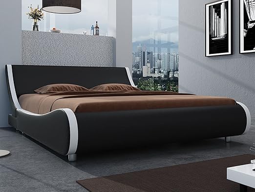 King Size Platform Bed Frame with Faux Leather Headboard