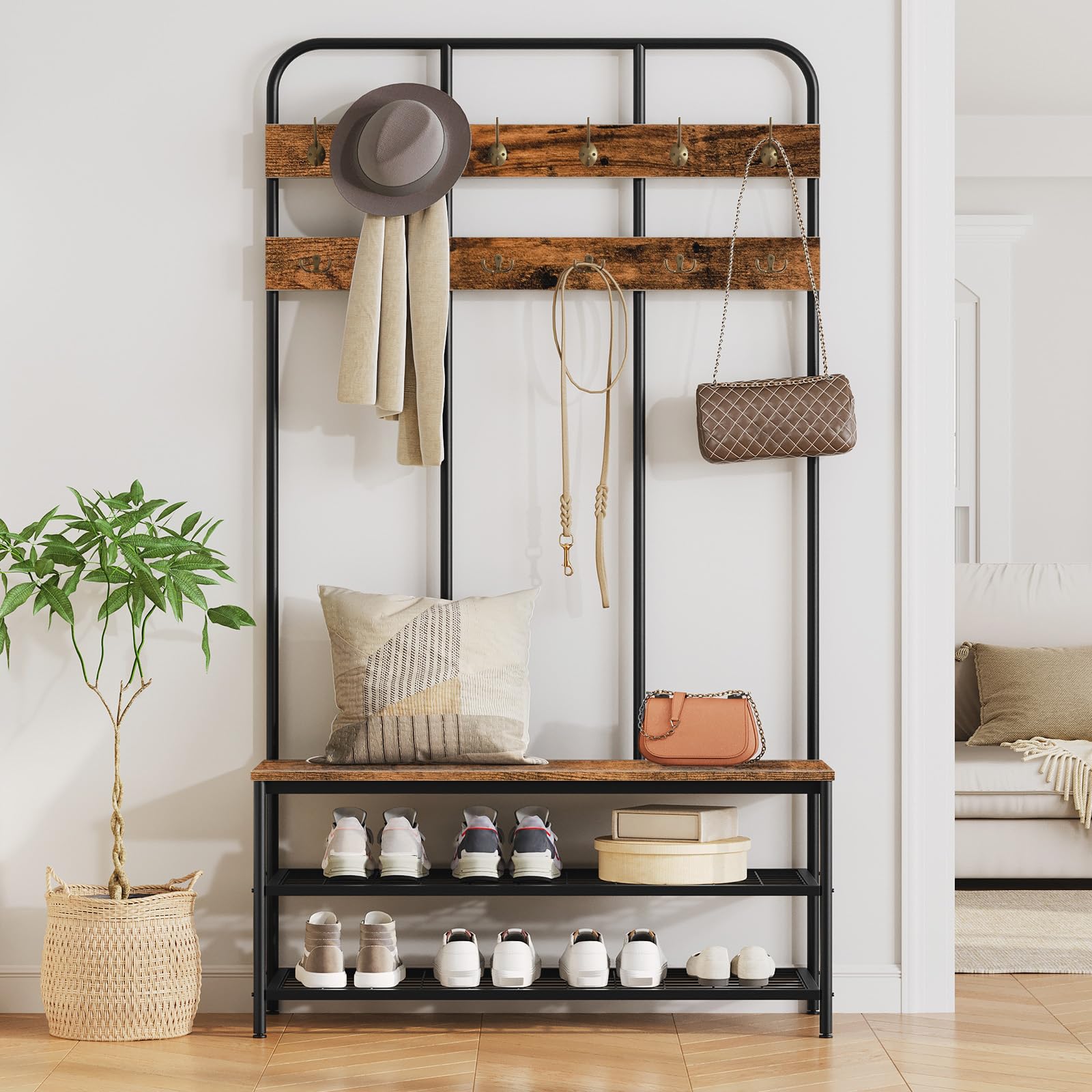 Hall Tree with Bench and Coat Rack
